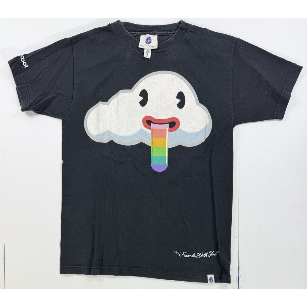 Kidrobot Rainbow Cloud T Shirt Friends With You Black Graphic Tee Small
